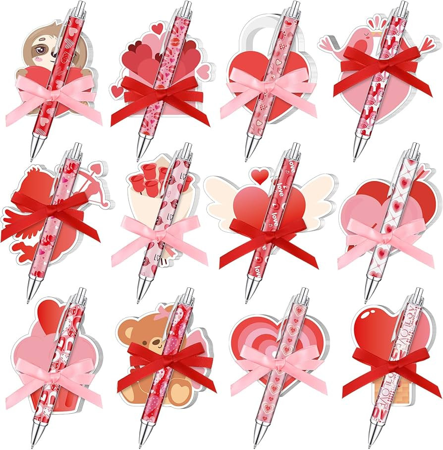 Thenshop 48 Pcs Valentine's Day Sticky Notes with Pens Set Bulk 24 Heart Ballpoint Pens Bulk and ... | Amazon (US)