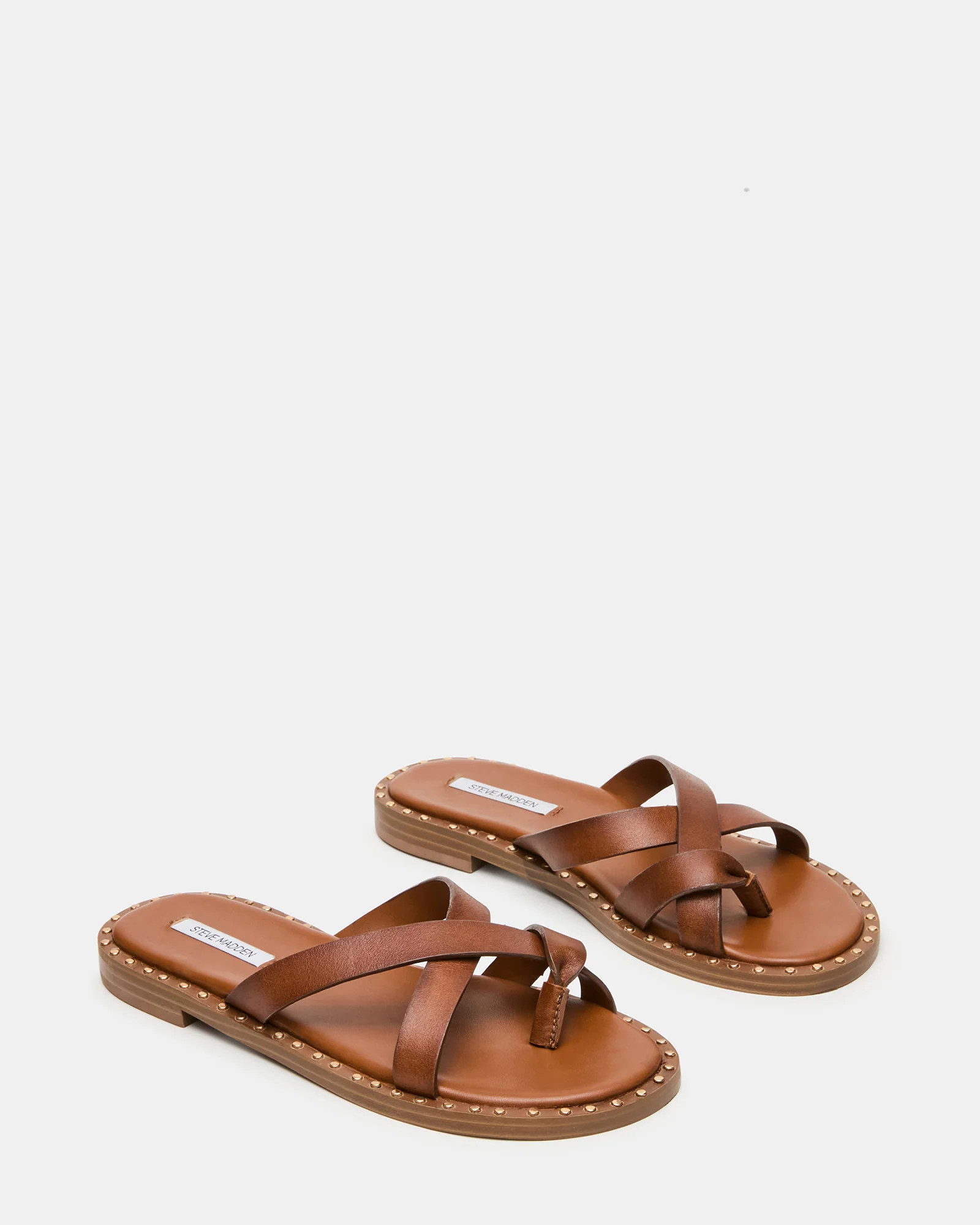 BRUTUS Tan Leather Studded Thong Strappy Mule Women's Sandal | Steve Madden (US)