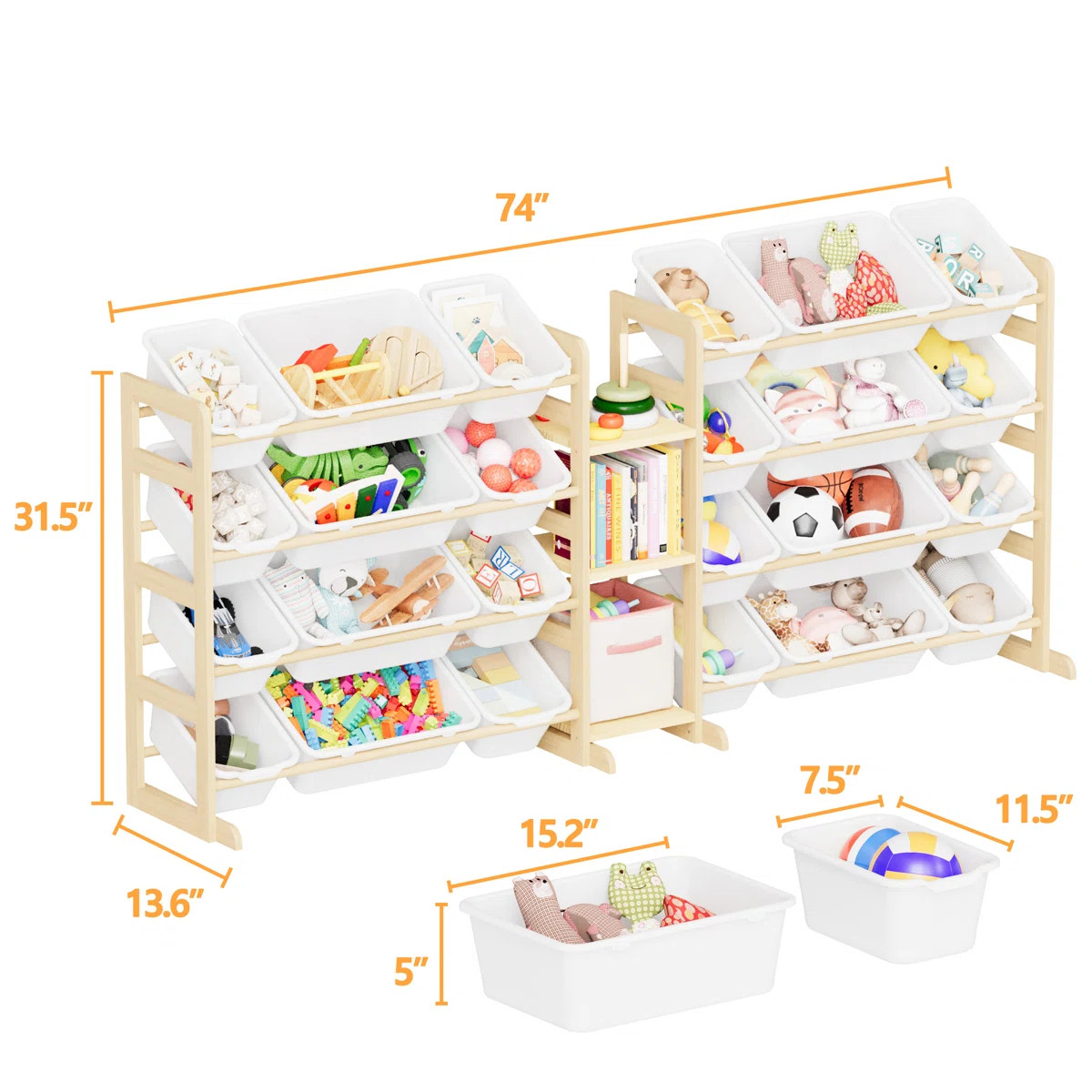 Large Toy Storage Organizer with 24 Bins and 3 Shelves, Toy Storage Bookshelf, Kids Bin Shelf Box... | Wayfair North America