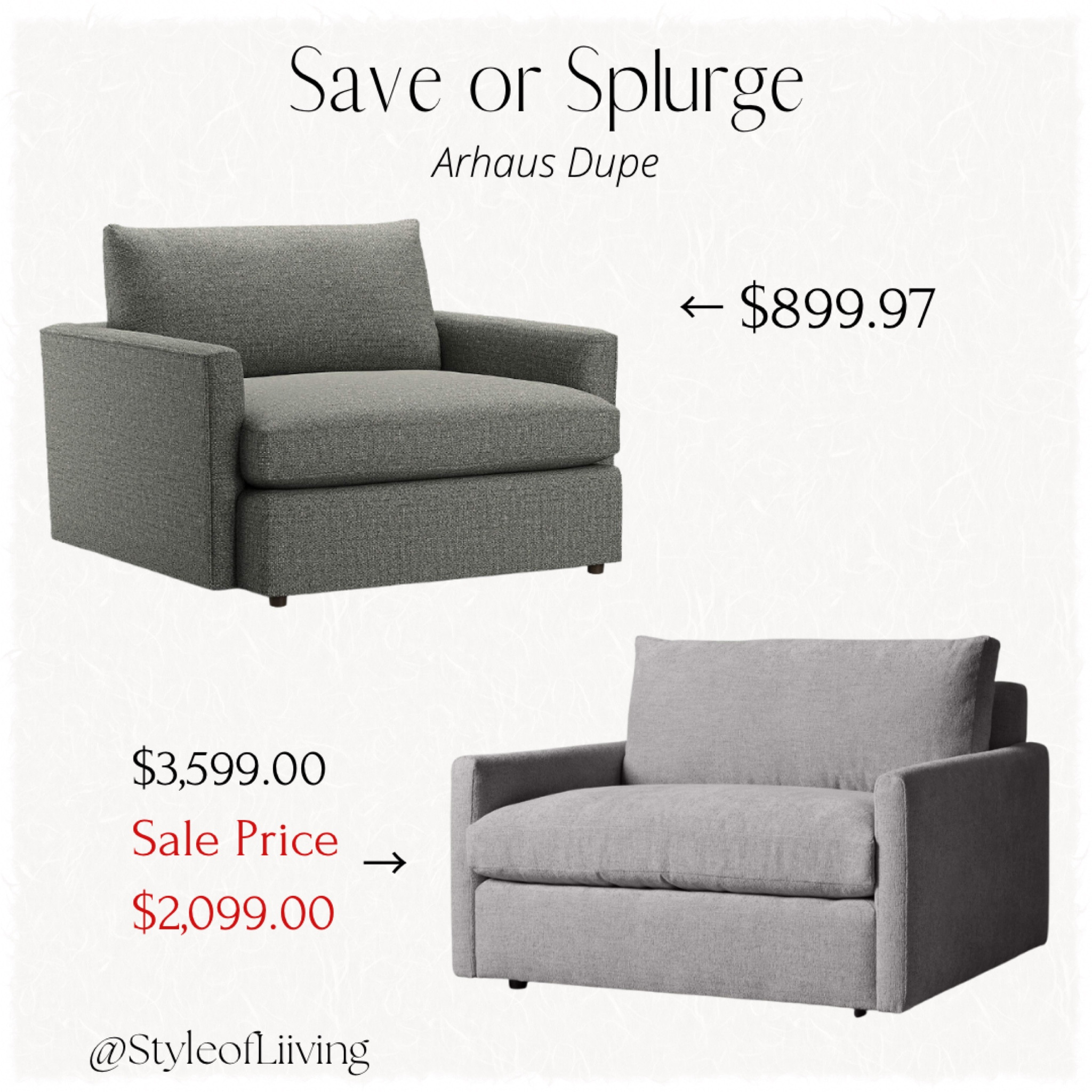 Similar vibe for less! Gray chair and a half accent chairs living room furniture. Arhaus and Crate & Barrel.

#LTKhome #LTKstyletip #LTKsalealert