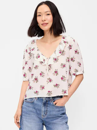 Ruffle Collar Tie-Front Top | Old Navy (US)