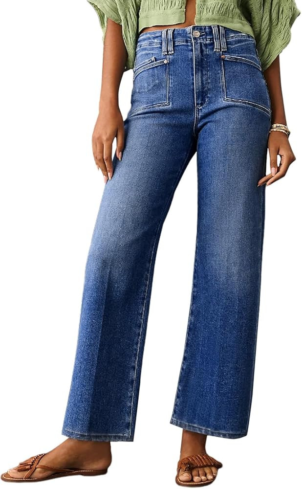 Astylish Womens Wide Leg Jeans High Waisted Stretchy Buttoned Denim Pants Trendy 2025 with Pocket | Amazon (US)