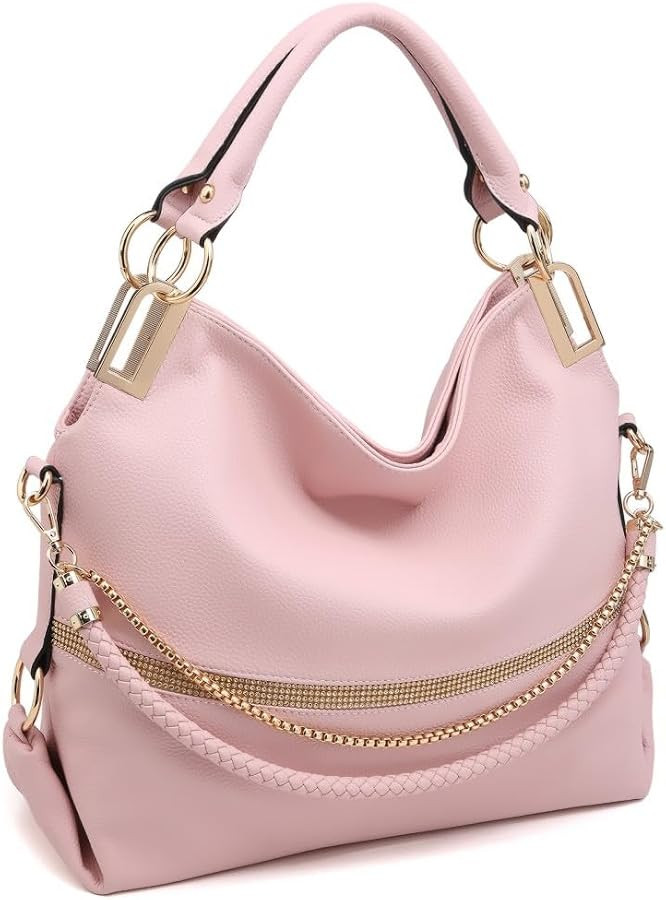 Dasein Women's Large Hobo Bag with Rhinestone Accents Vegan Leather Tote Purse Shoulder Handbag f... | Amazon (US)