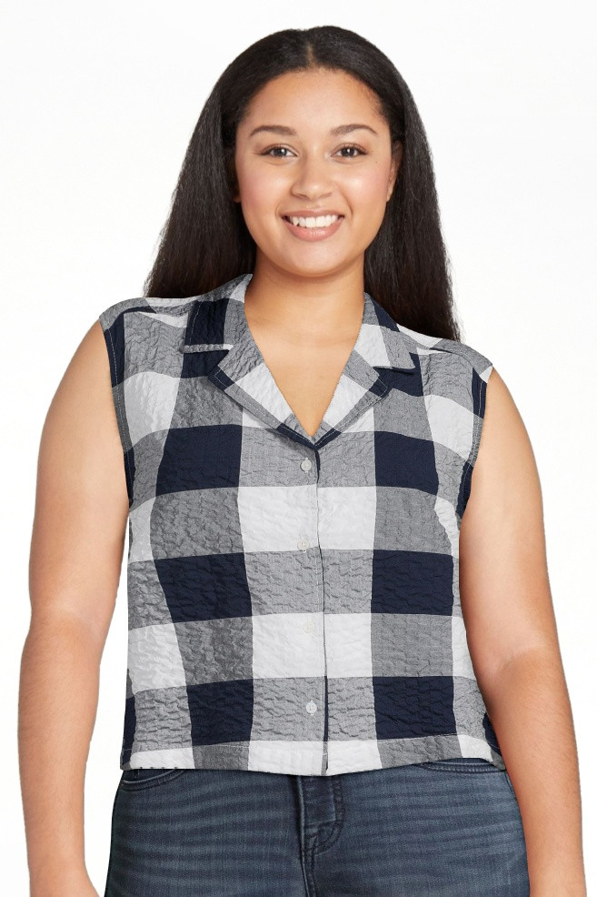 Time and Tru Women's Button Down Gingham Top - Walmart.com | Walmart (US)