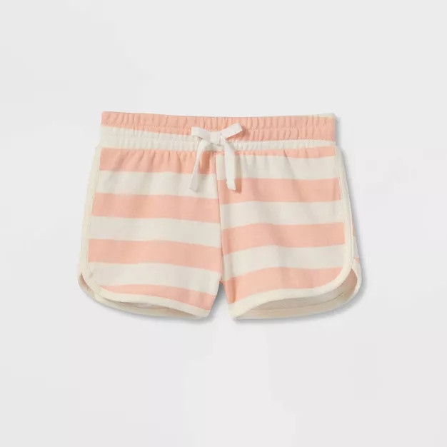 Grayson Mini Toddler Girls' French Terry Striped Pull-On Shorts - Orange | Target
