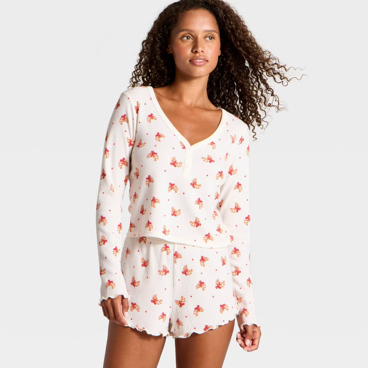 Women's Waffle Long Sleeve Top and Shorts Pajama Set - Wild Fable™ | Target