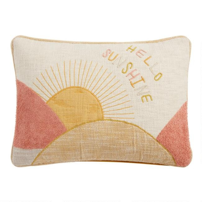 Ivory Hello Sunshine Embroidered Throw Pillow | World Market