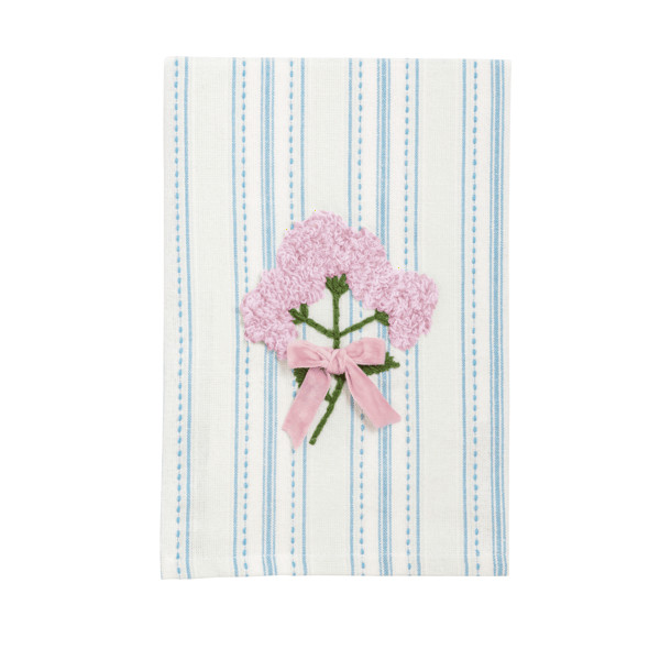 Blue Stripe Flower Embroidered Towel | Mud Pie
