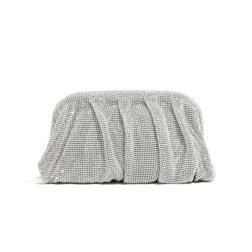 Rhinestone Bag for Women Crystal Pleated Clutch Purses Diamond Evening Bag Formal Wedding Party Prom Handbags (SILVER) | Amazon (US)