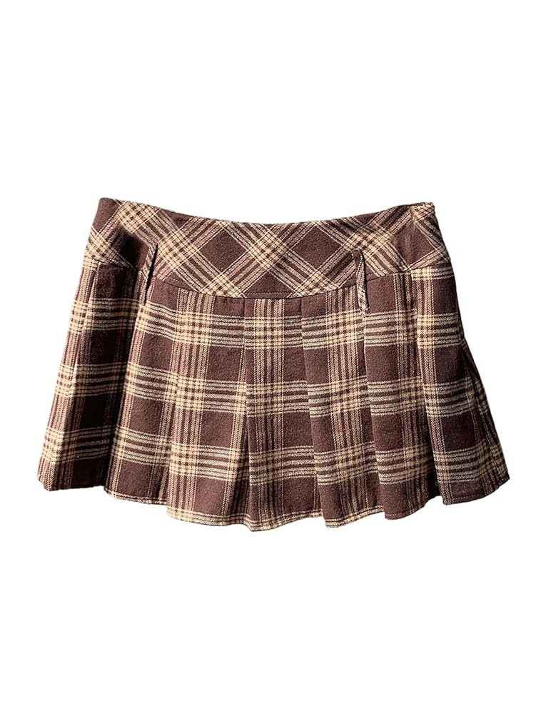 Floerns Women's Plaid Mini Skirts Pleated Hem Uniform Skater Skirt Built in Shorts | Amazon (US)