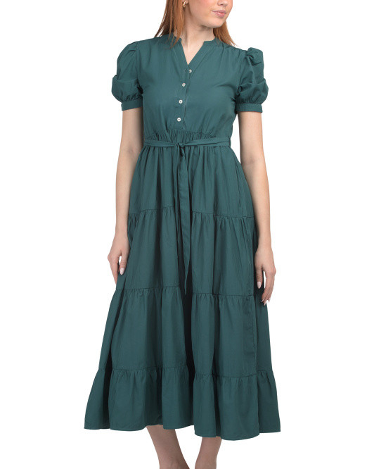 Tie Front Tiered Shirt Midi Dress | Marshalls