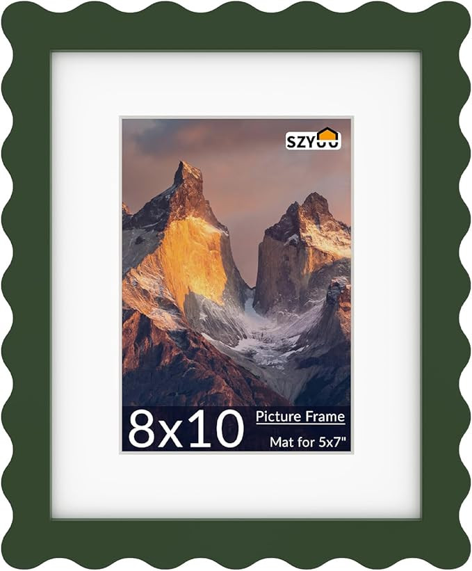 8x10 Wavy Picture Frame with Mat for 5x7, Real Glass and Wooden​ Frame - Tabletop or Wall Hangi... | Amazon (US)