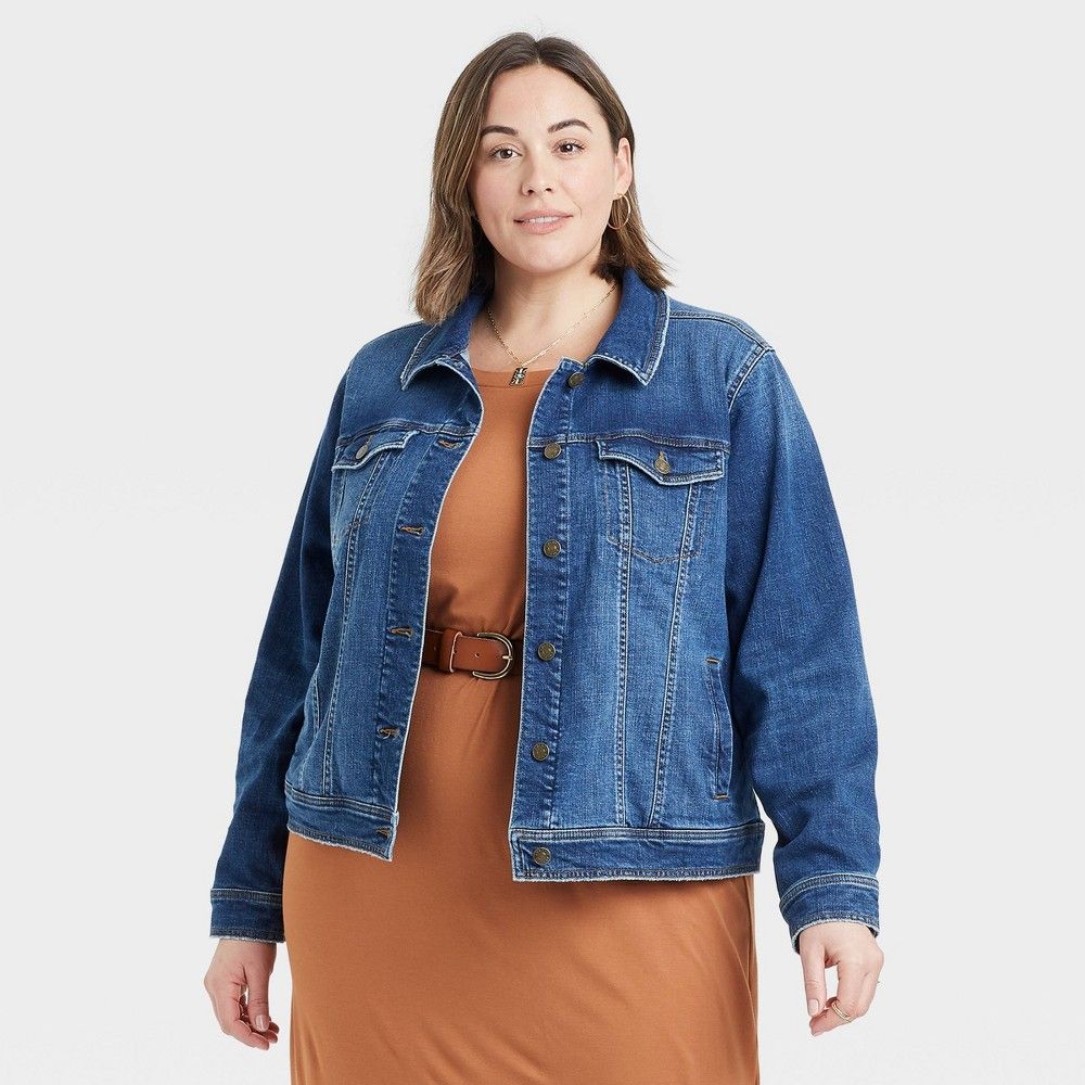 Women's Plus Size Denim Jacket - Ava & Viv Medium Wash 3X, Medium Blue | Target