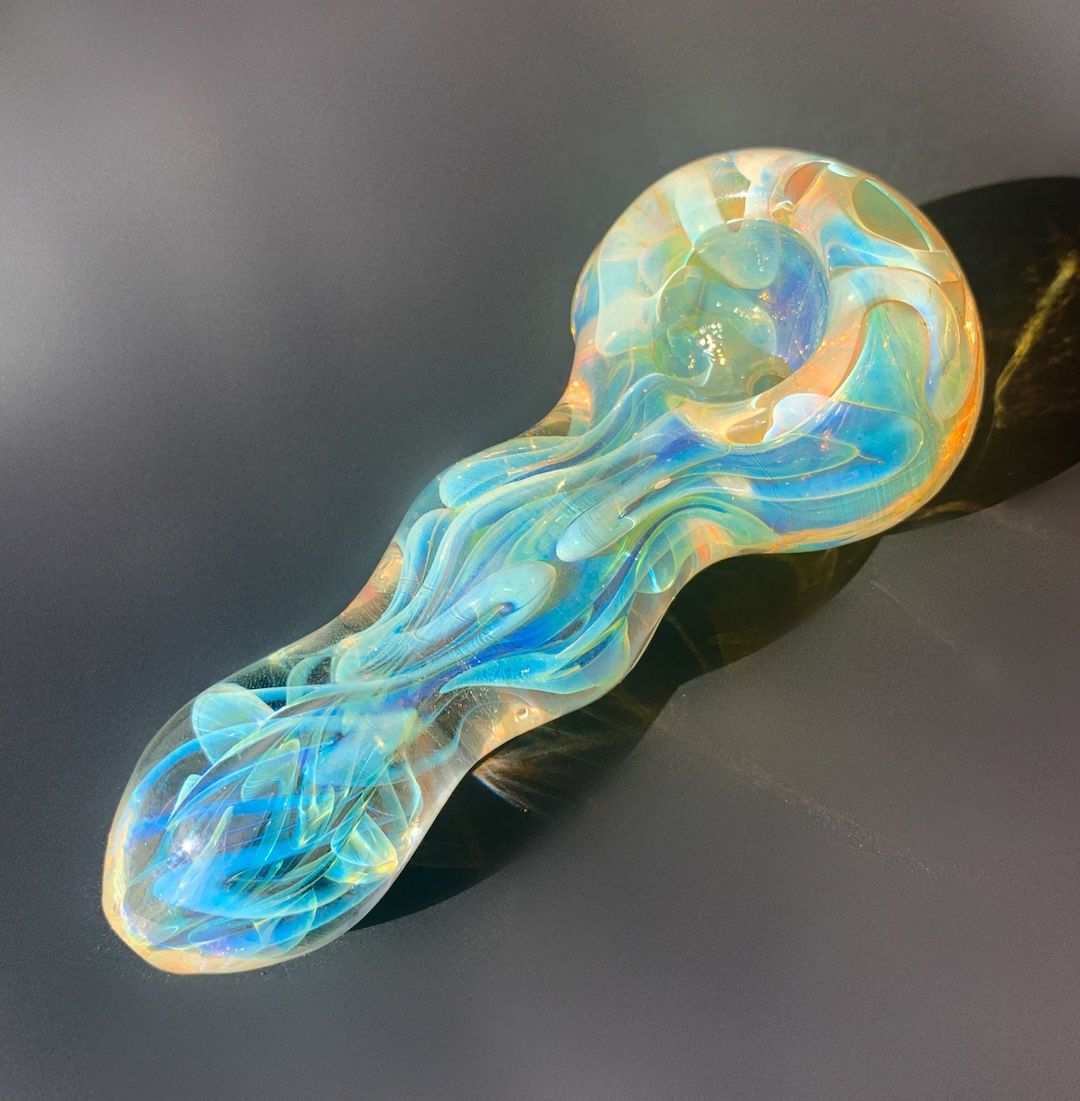 Yellow and Blue Fumed Glass Pipe Handmade Unique Golden Heady - Etsy | Etsy (US)