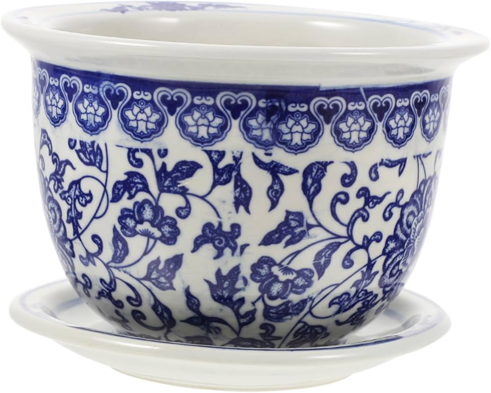 Blue and White Porcelain Small Indoor Succulent Planter Pot, Asian Decor Ceramic Planter with Sau... | Amazon (US)