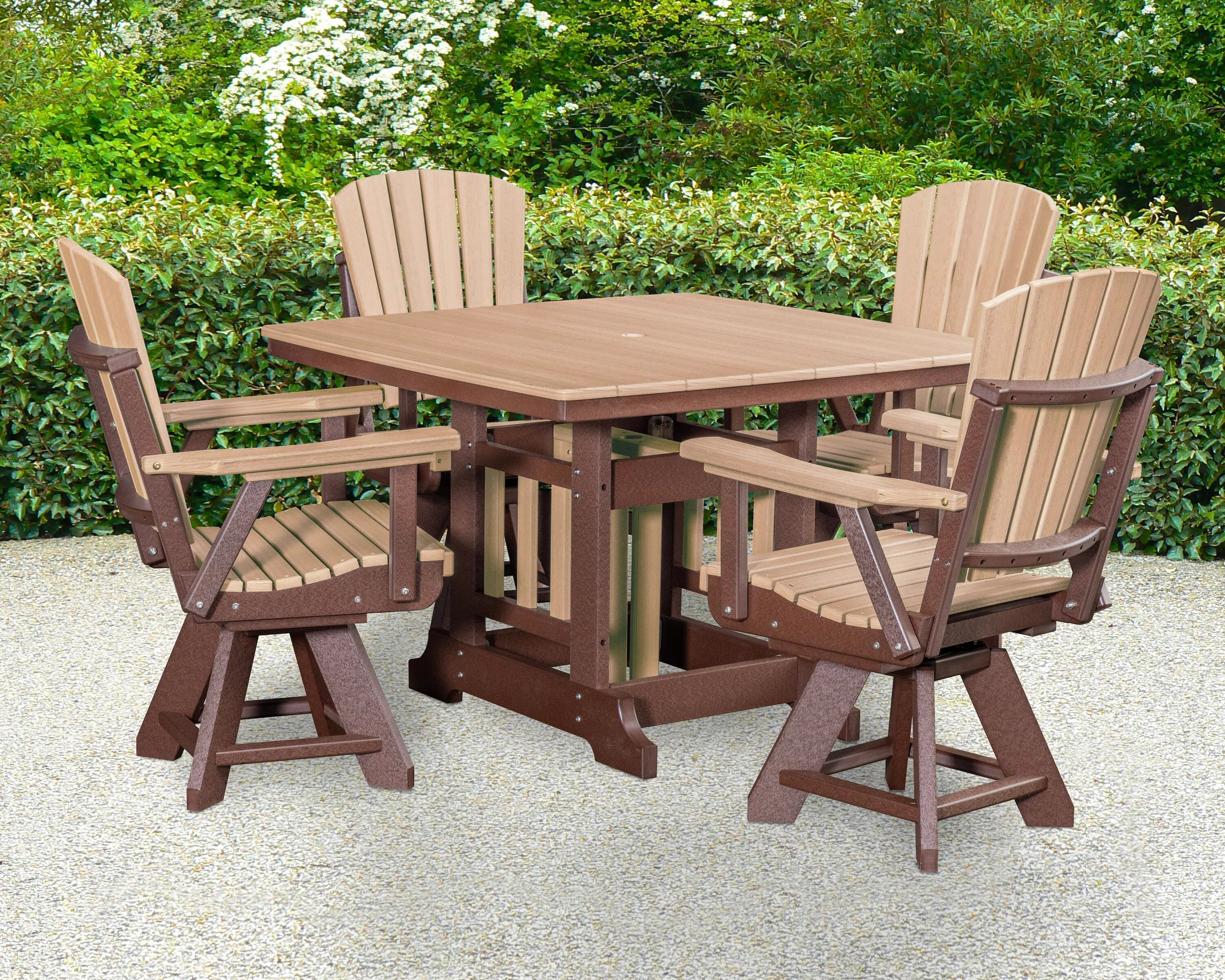 American Furniture Classics Adirondack 5 -Piece Tudor Brown Patio Dining Set HDPE Square Table with 4 Swivel Chairs one_size | DJ130WWTB-K | Lowe's