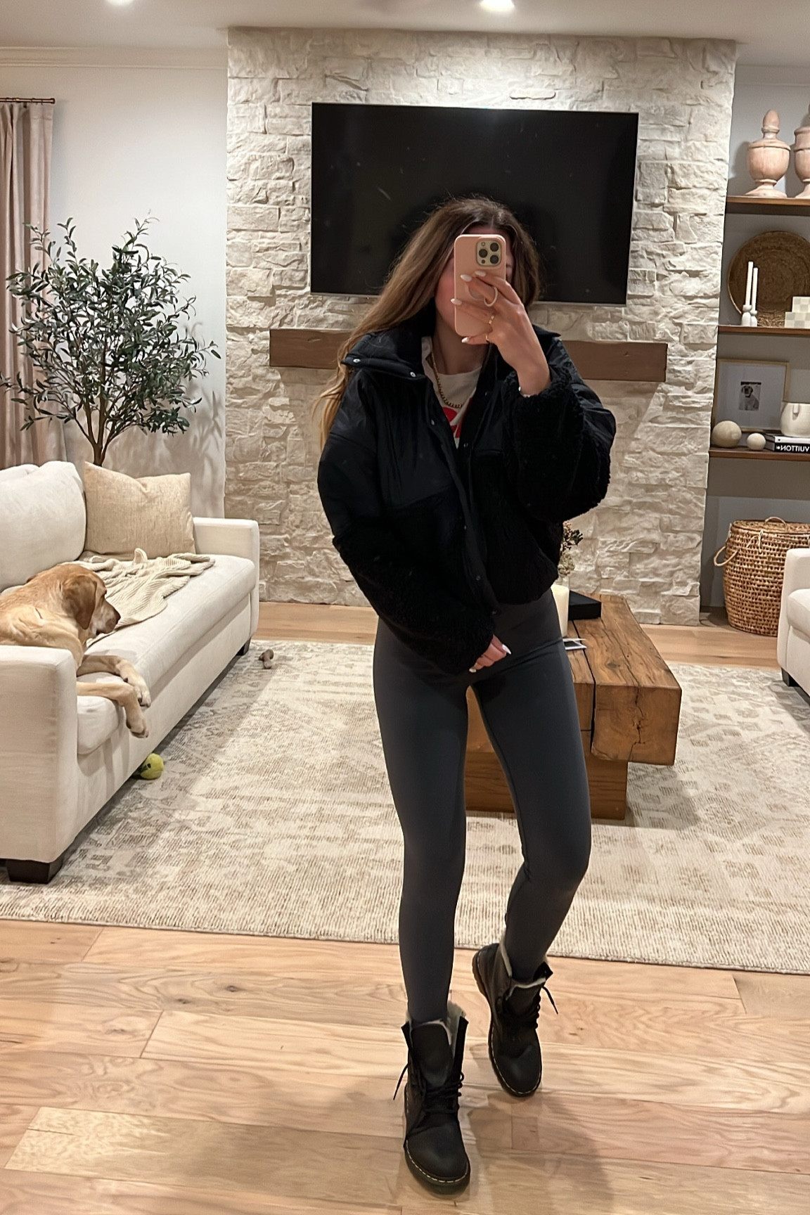 Winter travel outfit 
Winter casual outfit 

Leggings are super warm! In the small
In the xs in jacket - oversized 
Xs in tee 

#LTKstyletip #LTKSeasonal #LTKtravel
