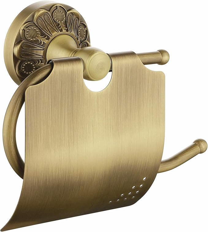 Antique Brass Toilet Paper Holder with Cover, Wall Mounted Toilet Paper Roll Holder, Vintage Gold... | Amazon (US)