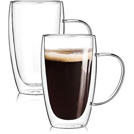 Double Wall Glass Coffee Mugs Set of 2, 16 oz Insulated Coffee Mug with Handle, Clear Glass Coffee C | Amazon (US)