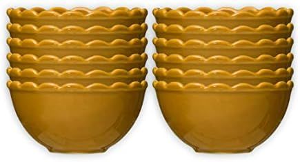 Creative Co-op Small Stoneware Scalloped Rim (Set of 12) Bowls, Mustard | Amazon (US)