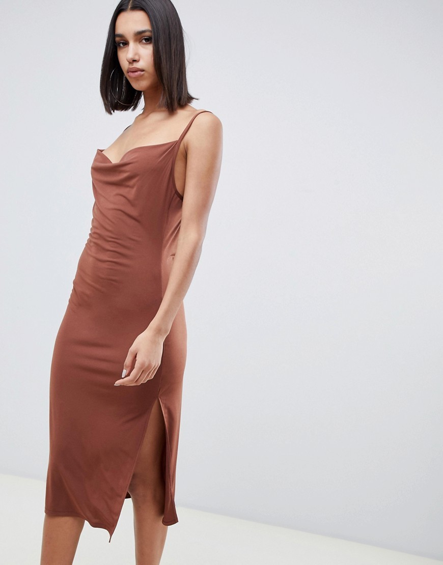 ASOS DESIGN cowl front midi slip dress - Brown | ASOS US
