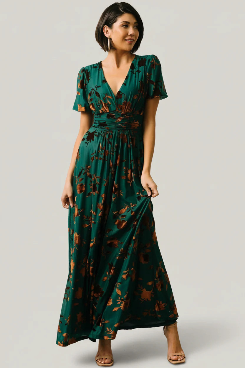 Leslie Velvet Maxi Dress — Bronze & Jade | Baltic Born | Baltic Born