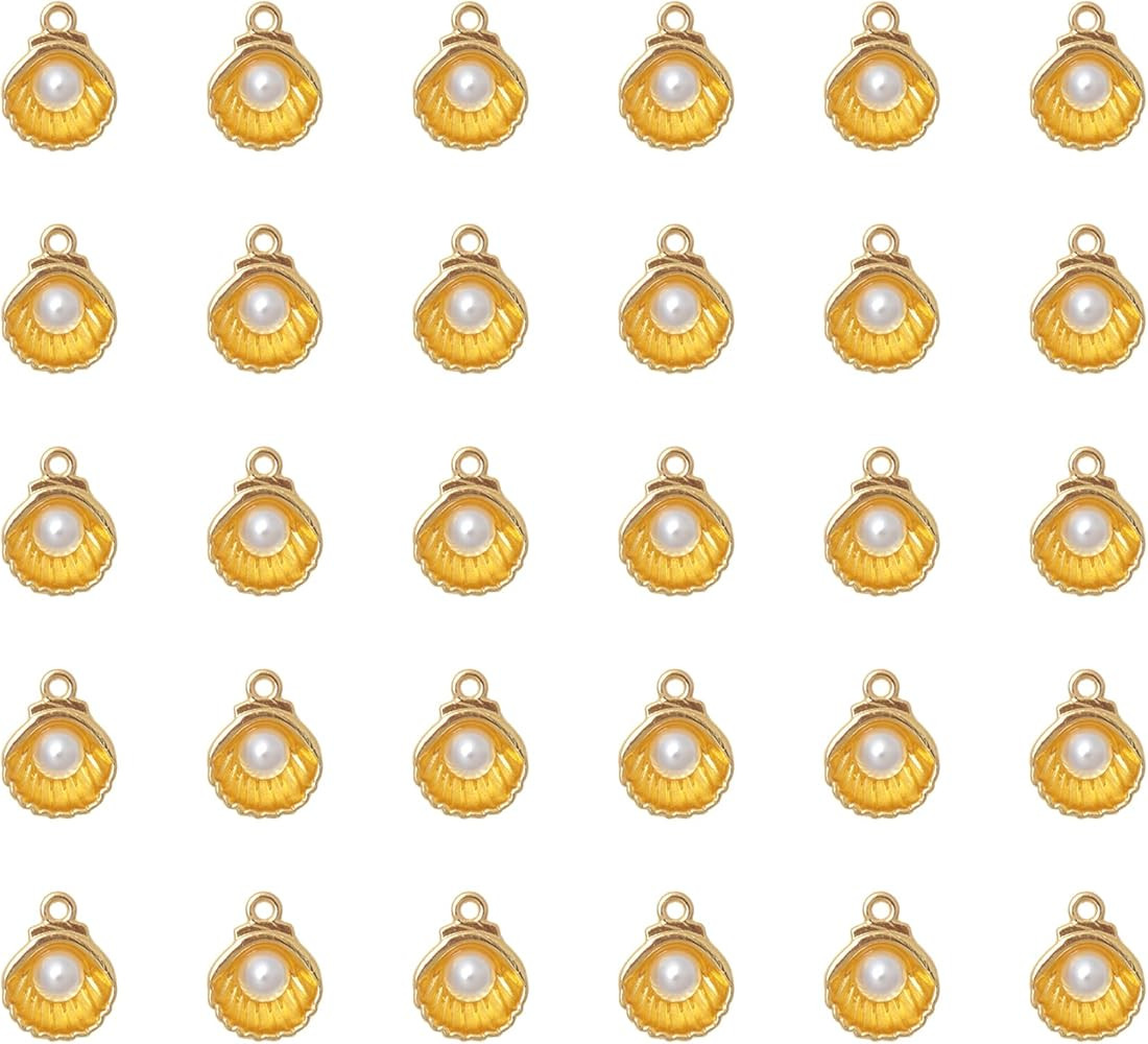 50 Pcs Shell Charms with Faux Pearl Metal Vintage Cute 1.2 x 0.9 cm Chic Pendants for DIY Jewelry... | Amazon (US)