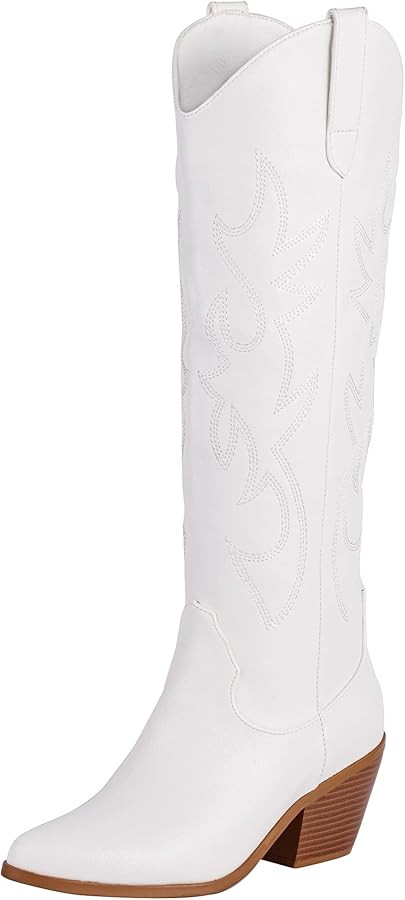 Foklysp Women's Cowboy Boots Classic Embroidered Almond Shaped Pointed Toe Pull-On Boots | Amazon (US)