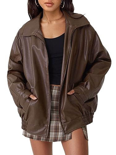 AUTOMET Women's Oversized Faux Leather Jacket for Fall and Winter | Amazon (US)