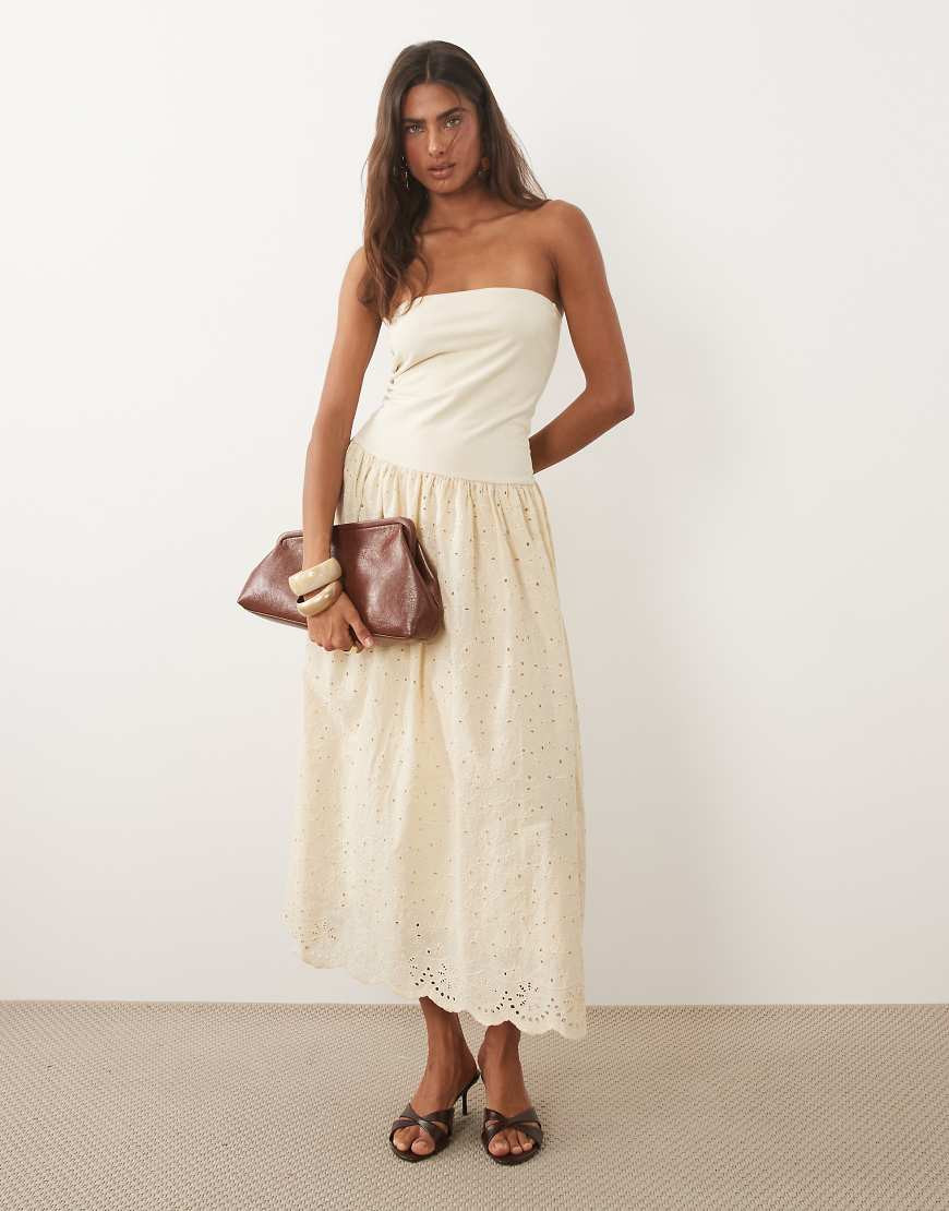 Mango 100% cotton off the shoulder midaxi dress in pastel yellow | ASOS (Global)