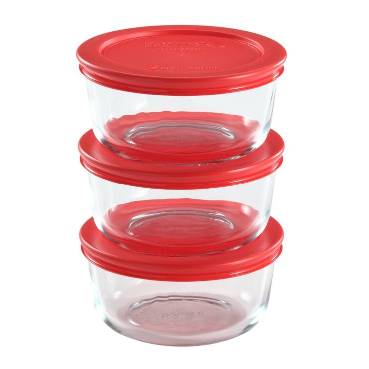 Pyrex 2 Cup 6pc Round Glass Food Storage Value Pack Red | Target