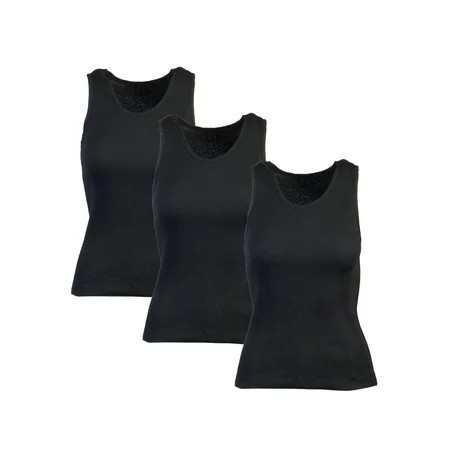 Essential Ribbed Cotton Tank Top for Women Cami 3 Pack Black Medium | Walmart (US)