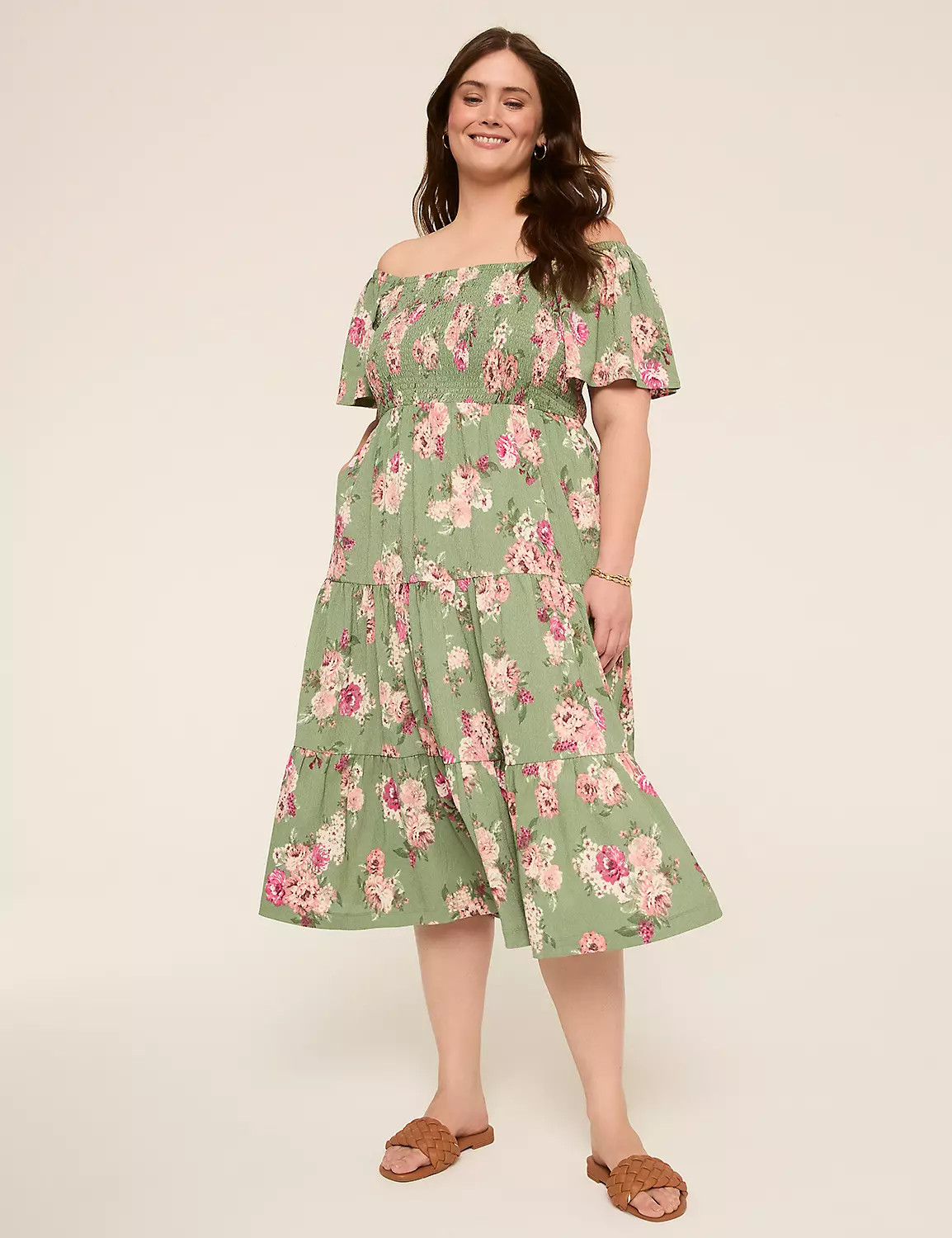 Short-Sleeve Smocked Midi Dress | Lane Bryant (US)