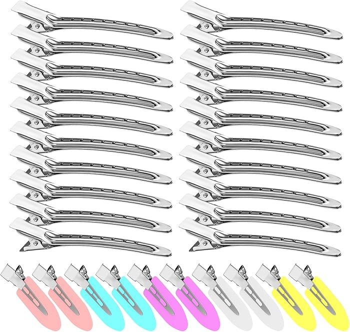 30PCS Metal Alligator Hair Clips, Duck Billed Salon Styling Clips with Holes, Heavy Duty Silver H... | Amazon (US)
