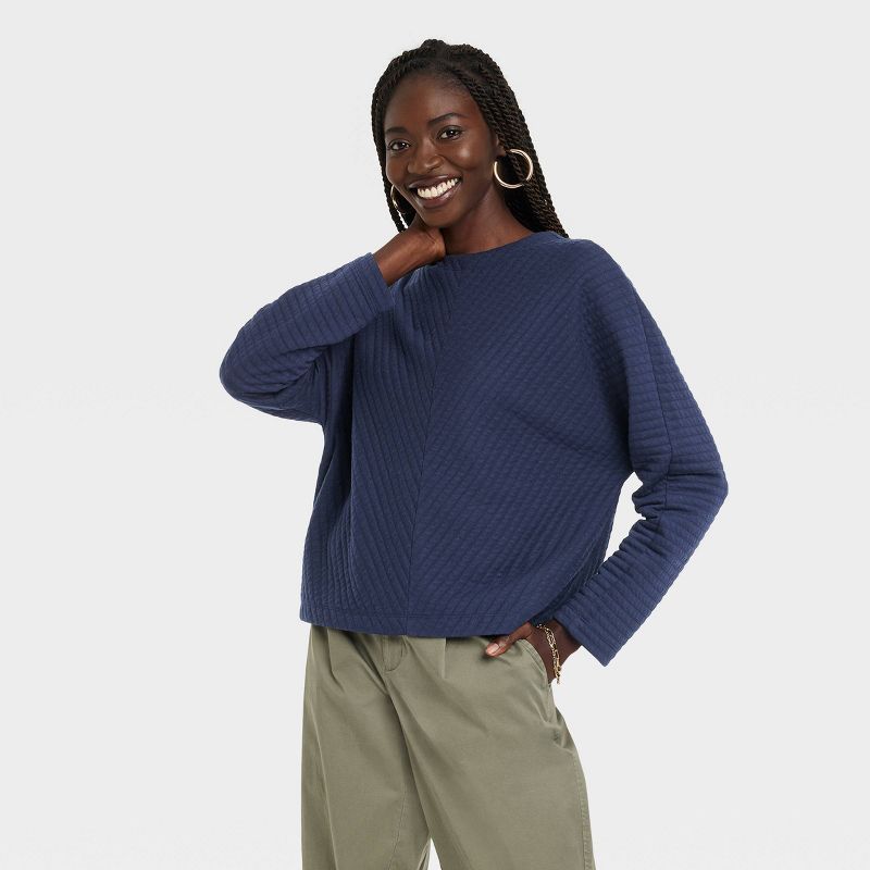 Women's Long Sleeve Boat Neck Ottoman Top - A New Day™ | Target