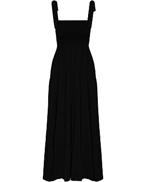 kinstell Women's Summer Boho Spaghetti Strap Square Neck Ruffle Casual Flowy Long Dress Beach Swi... | Amazon (US)