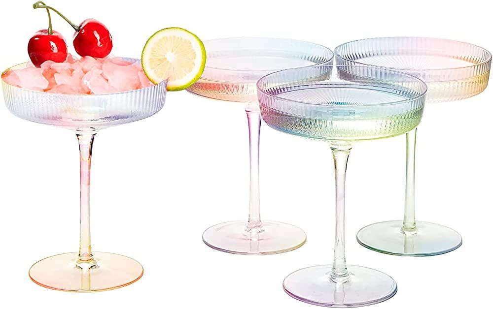 Vintage Art Deco Colored Coupe Glasses with Stems - Ripple Ribbed 8oz Classic Crystal Cocktail Co... | Amazon (US)