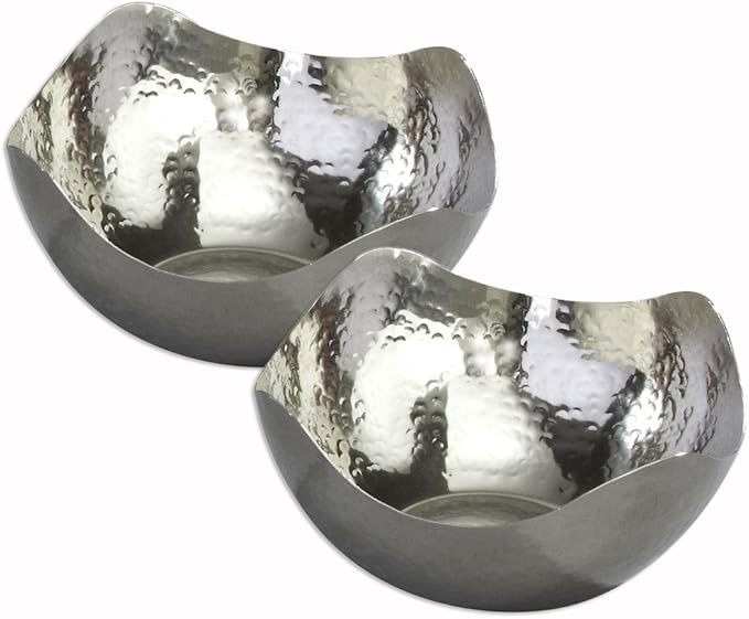 Elegance Silver Hammered Stainless Steel Wave Serving Bowls - Set of 2 5.5 inch Bowls | Amazon (US)