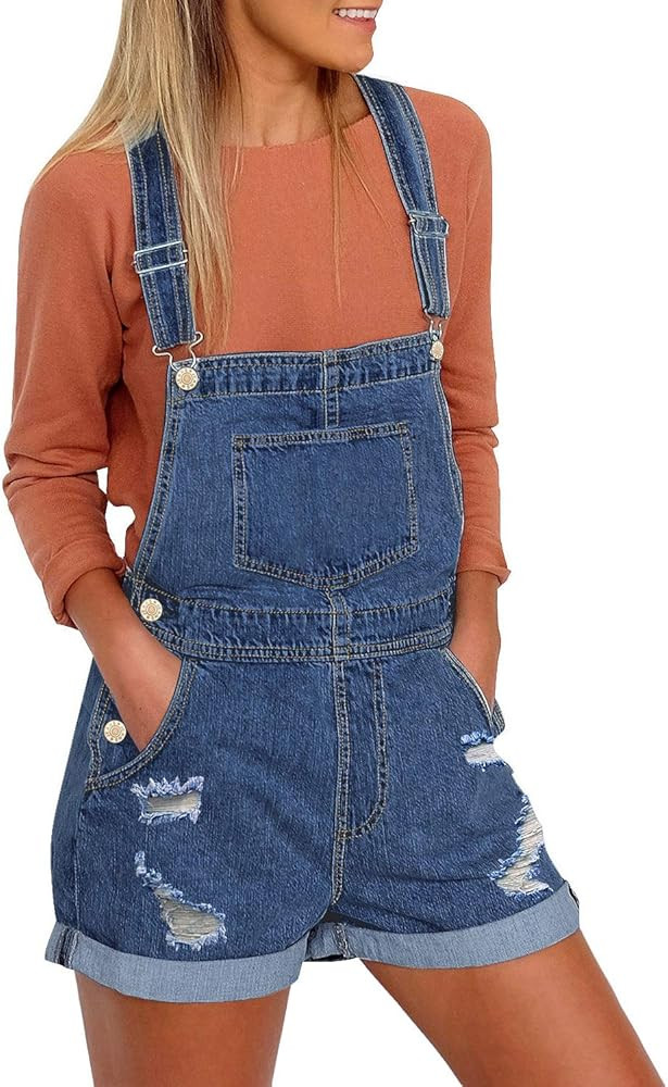 luvamia Women's Casual Adjustable Strap Cuffed Hem Denim Bib Overalls Shorts Romper | Amazon (US)