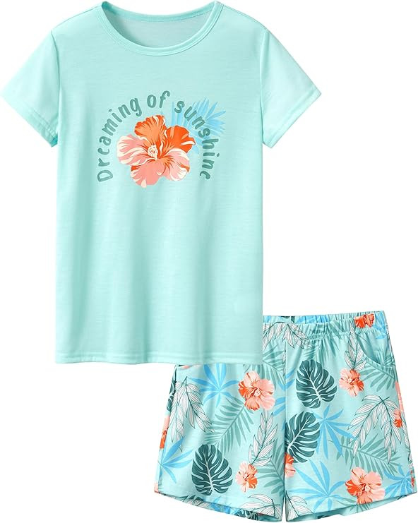 Tebbis Tween Girls Pajamas Trendy Tie Dye Spiral 2-Piece Shirt & Shorts PJ Set Jammies Size 6-18 | Amazon (US)