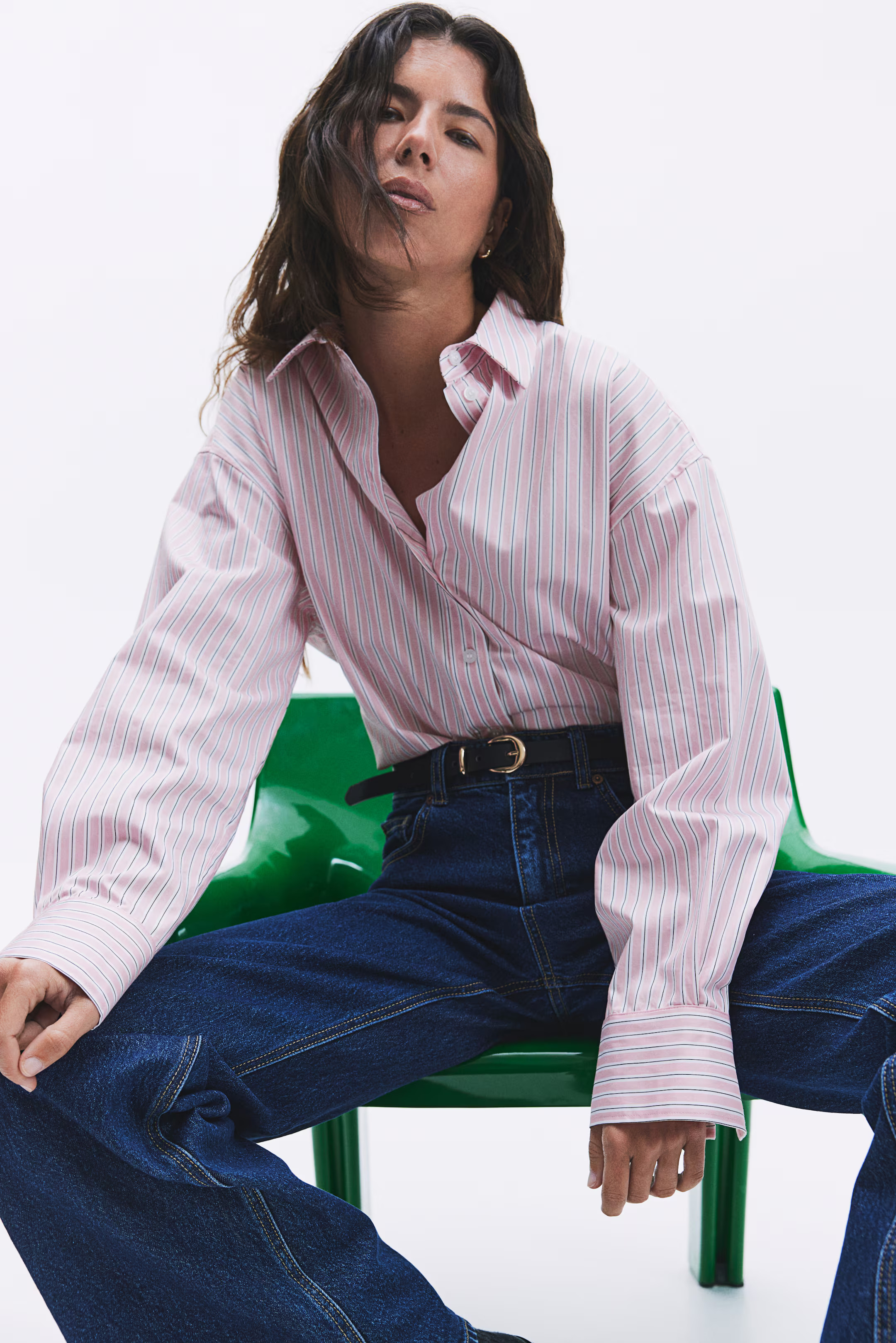 Poplin shirt - Light pink/Striped - Ladies | H&M GB | H&M (UK, MY, IN, SG, PH, TW, HK)