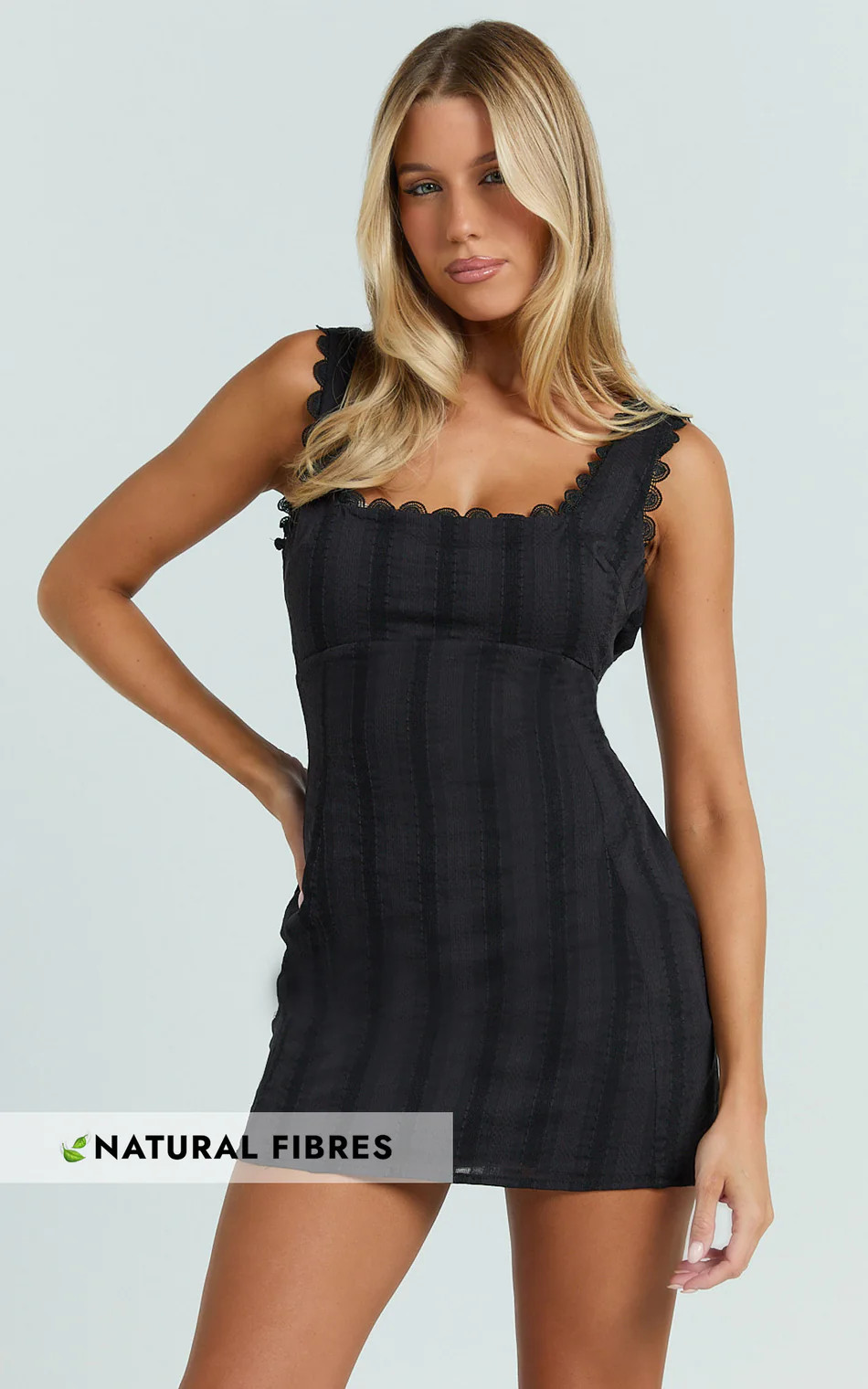 Sylvia Mini Dress - Square Neck Lace Trim A Line Mini Dress in Black | Showpo (US, UK & Europe)