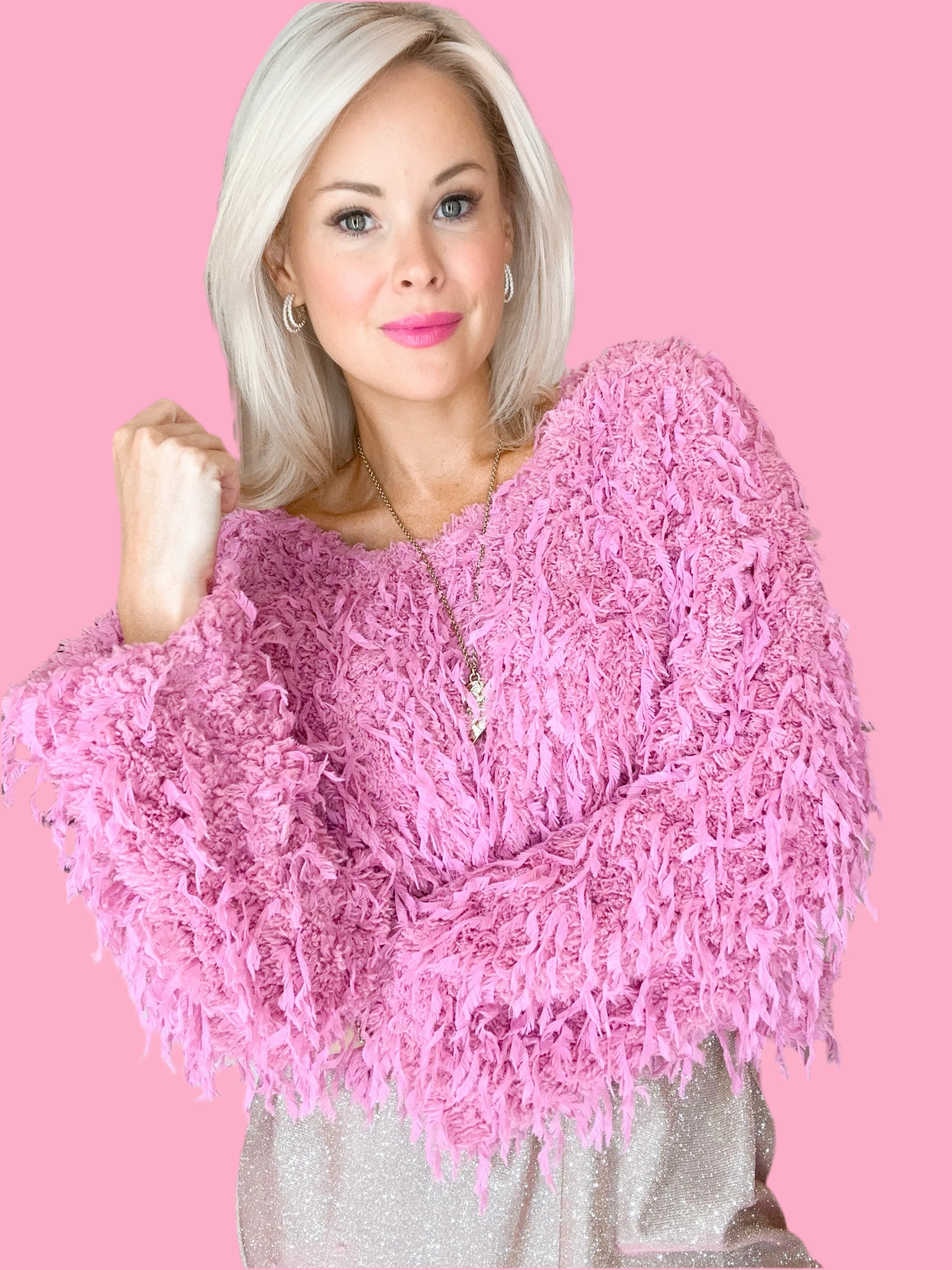 Holiday Fur Knit Top with Back Velvet Ribbon | Teggy French