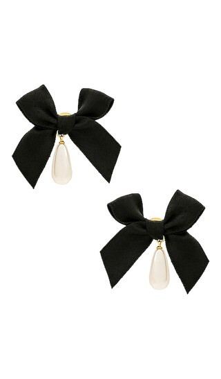 Bow Drop Pearl Earrings in Black | Revolve Clothing (Global)