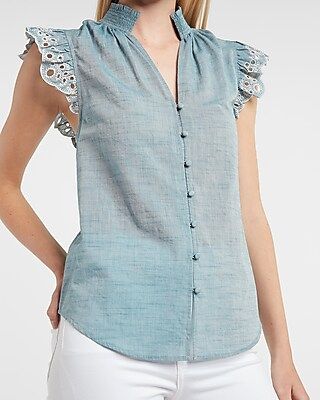 Lace Sleeve Mock Neck Shirt | Express