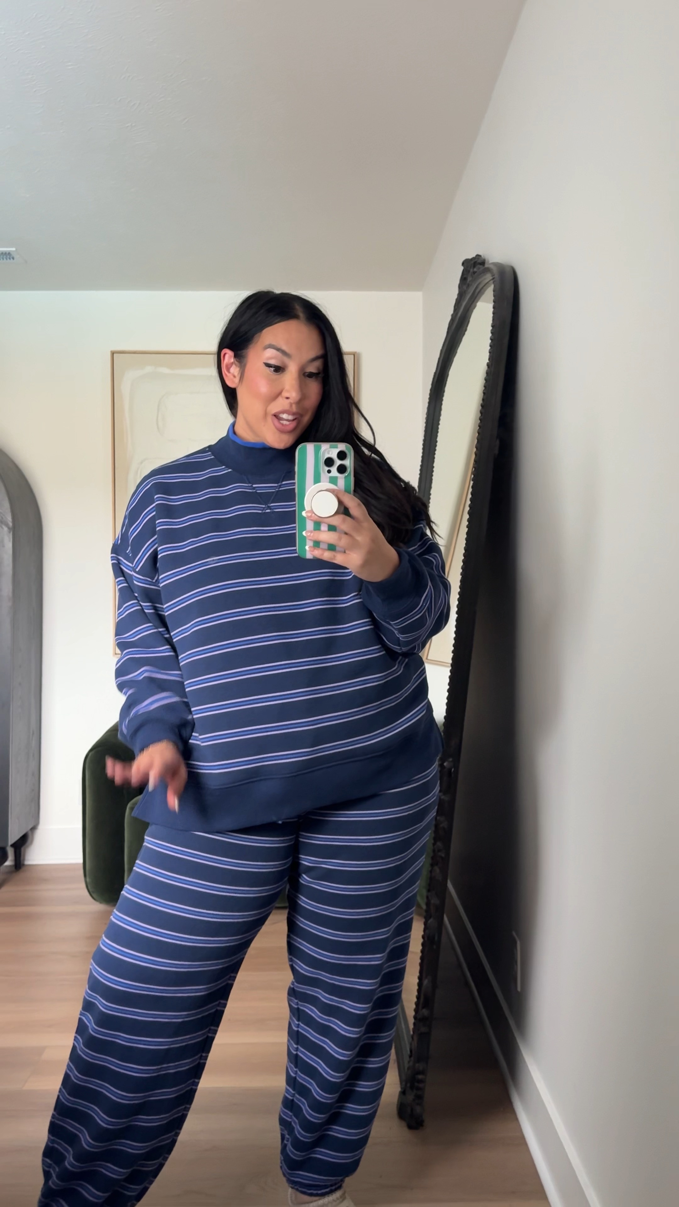 Loving this blue color combo for fall! Wearing a large in the top and bottoms! american eagle, fall style, fall outfits, fall fashion, midsize friendly, curvy 

 #LTKSeasonal