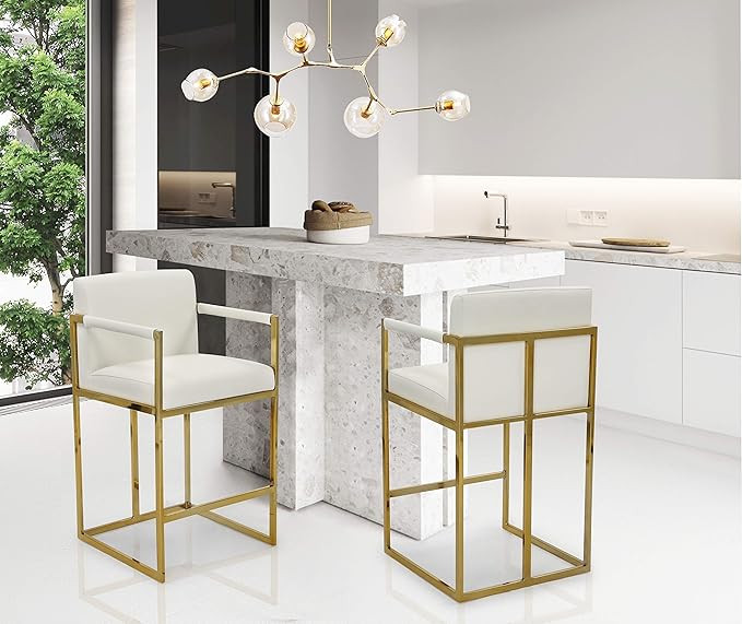 Iconic Home Quest Counter Stool Chair PU Leather Upholstered Square Arm Design Architectural Gold... | Amazon (US)