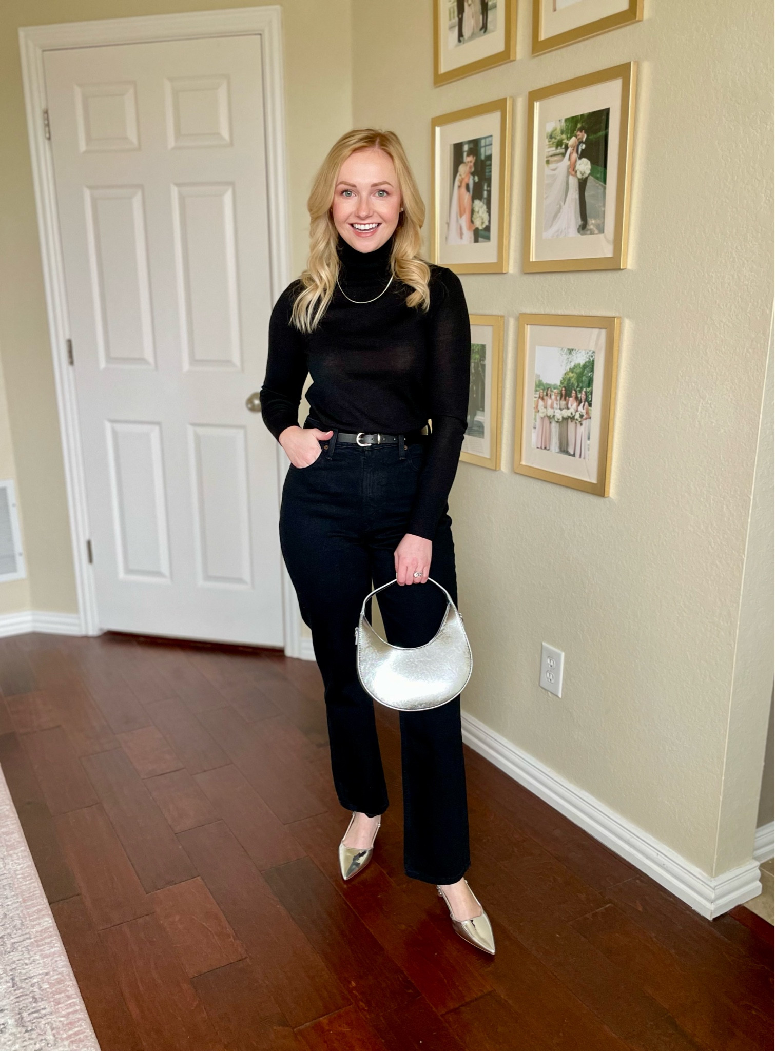 XS in sweater 26S in jeans and 6 in shoes | silver heels, silver shoes, kitten heels, winter outfit, winter date night outfit, all black outfit, black jeans 

#LTKfindsunder50 #LTKstyletip #LTKSeasonal