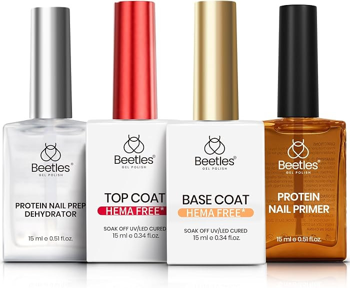 Beetles HEMA Free & TPO Free Protein Nail Dehydrator & Primer with Gel Top Coat and Base Coat Set... | Amazon (US)