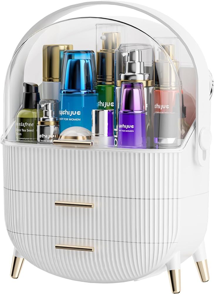 Egg Shape(Oval) Makeup Storage Box, Countertop Portable Vanity Cosmetics Organizer Preppy Style (... | Amazon (US)
